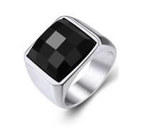 GoldChic Anillos Sello Cuadrado con Cristal Negro Azul 15mm Ancho, Anillo Buen Peso Sólido para Promesa Amistad