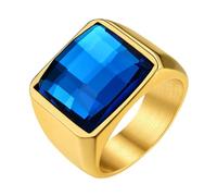 GoldChic Anillos Sello Cuadrado con Cristal Negro Azul 15mm Ancho, Anillo Buen Peso Sólido para Promesa Amistad