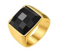 GoldChic Anillos Sello Cuadrado con Cristal Negro Azul 15mm Ancho, Anillo Buen Peso Sólido para Promesa Amistad