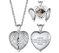 GoldChic Colgante Foto Grabada Guarda Imagen ala de Angela Forma Corazón Que se Abre, Platino