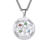 GoldChic Collar Mujer Grabado Colgante Arbol de la Vida Regalo Madre Mamá Esposa Novia Abuela Hija, 4 Nombres Colgante Personalizado Color Plata