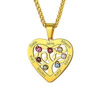 GoldChic Corazon Arbol de Familia Oro Colgante de Nombres Personalizados con Piedra de Nacimiento, 7 Nombres para Grabar
