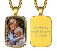 GoldChic Foto Colgante Recuerdo Frase Grabada Cadena Militar Hombre Regalo Mama Foto Mujer, Dorado