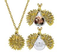 GoldChic Girasolo se Abre Colgante Coloca Foto Bebe Papa Nina Familia Regalo Navidad San Valentin, Guardapelo Foto Nombre Grabado, Dorado