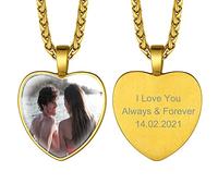 GoldChic Grabar Foto y Texto Dog Tag Corazon Colgante Placa para Poner Una Foto Regalo Mama Hipoalergenico, Oro Baño