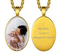 GoldChic Guarda Foto Recuerdo en Colgante Chapa Ovalada con Collar Acero Hombre Foto Regalo Mama, Dorado