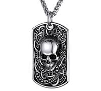 GoldChic Jewelry Collares de calavera para hombre, collar de esqueleto gótico de acero inoxidable, runas nórdicas vikingas, regalos de Halloween para hombre y niño, Sin gemas.