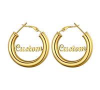 GOLDCHIC JEWELRY Pendientes de Nombres Dorado Brillantes Hombre Mujer 80mm diametro Pendientes Aro Hoop Earrings Women Fiesta Base Acero inoxidable no dar alergia Gratis caja de regalo