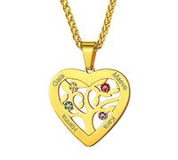 GoldChic Medalla Arbol de Familia Oro Colgante de Nombres Personalizados con Piedra de Nacimiento, 4 Nombres para Grabar