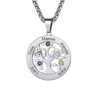 GoldChic Medalla Nombres Mama Colgante Personalizado Arbol de la Vida y Piedras, Collar con Cinco Nombres Grabados de Familiar, Platino