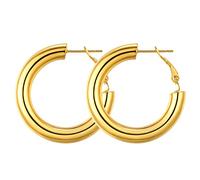 GoldChic Pendientes de Aro Dorado Acero Inoxidable 30mm Aros Gruesos Pequeños Oro Hipoalergénicos Minimalistas Joyas de Mujer Chica