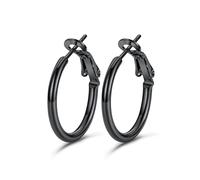 GoldChic Pendientes de Aro Negro Acero Inoxidable 20mm Aros Pequeños Finos Hipoalergénicos Ligeros Minimalistas Joyas de Mujer Chica