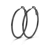 GoldChic Pendientes de Aro Negro Acero Inoxidable 40mm Aros Medianos Finos Hipoalergénicos Ligeros Minimalistas Joyas de Mujer Chica