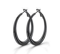 GoldChic Pendientes de Aro Negro Acero Inoxidable 40mm Aros Medianos Modernos Hipoalergénicos Minimalistas Joyas de Mujer Chica