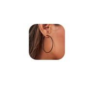 GoldChic Pendientes de Aro Negro Acero Inoxidable 50mm Aros Medianos Finos Hipoalergénicos Ligeros Minimalistas Joyas de Mujer Chica