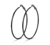 GoldChic Pendientes de Aro Negro Acero Inoxidable 60mm Aros Grandes Finos Hipoalergénicos Ligeros Minimalistas Joyas de Mujer Chica