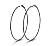 GoldChic Pendientes de Aro Negro Acero Inoxidable 80mm Aros Grandes Finos Hipoalergénicos Ligeros Minimalistas Joyas de Mujer Chica