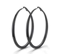 GoldChic Pendientes de Aro Negro Acero Inoxidable 80mm Aros Grandes Modernos Hipoalergénicos Minimalistas Joyas de Mujer Chica