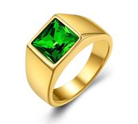 GoldChic Personalizable Anillo Promesa Sello Cuadrado Acero Hombre Esposo, Incrustado Cristal Negro Talla 67 Anillo Titanio Dorado