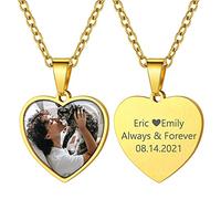 GoldChic Personalizado Foto y Texto Dog Tag Corazon Colgante Placa para Poner Una Foto Regalo Mama Hipoalergenico, Dorado