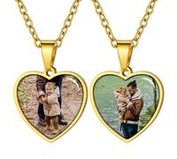 GoldChic Personalizado Fotos Dupla Dog Tag Corazon Colgante Placa para Poner Una Foto Regalo Mama Hipoalergenico, Dorado