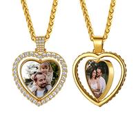 GoldChic Personalizado Fotos Dupla Rotativa Dog Tag CZ Corazon Colgante Placa para Poner Una Foto Regalo Mama Hipoalergenico, Dorado