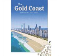 GoldCoastTravelPoster 1000 Piezas Cartón Resistente Paquete De Rompecabezas Pareja Socios Divertido Juego Desafiante Entrenamiento Cerebral Regalos 38x26cm/1000pcs