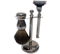 Golddachs - Set de afeitado metálico (brocha de afeitar de pelo de tejón, 1 unidad), color plateado