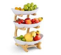 Goldeluxe Bandeja De 3 Niveles - Frutero De 3 Pisos De Plástico Premium Con Soporte De Bambú, Fuente Para Frutas, Pasteles, Aperitivos & Dulces
