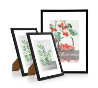 Goldeluxe Marco de Fotos A4 x 2 y A3 x 1 - Marcos de Madera Negra para Fotos, Obras de Arte, Pósteres y Certificados, Ideal para Decoración de Pared y Mesa