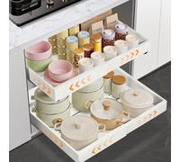 Goldeluxe Set de 2 Cajones Deslizantes Adhesivos, Cajones Extraíbles para Cocina en Kit, Cajón Telescópico Mueble Cocina, Organizador Cocina Armario, Bandeja Extraíble (32-52x42x7 cm)