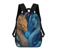 Golden And Blue Dragons Artwork Mochilas Impresas En 3D Para Niños 17inch Mochilas De Moda Informales Para El Día A Día, Bolsas De Viaje, Mochilas Informales Para Exteriores Para Niños Y Niñas