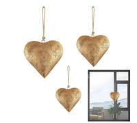 Golden Antique Finish And Heart Bell - Vintage Metal Heairt Wall Art | Metal Heart Walll Decor | Rustic Hanging Heiart with Bell, Handmade Iron Craft, Indoor Outdoor Wall Hanging Accent, Boho Style