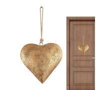 Golden Antique Finish And Heart Bell - Vintage Metal Heairt Wall Art | Metal Heart Walll Decor | Rustic Hanging Heiart with Bell, Handmade Iron Craft, Indoor Outdoor Wall Hanging Accent, Boho Style