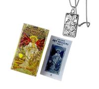 Golden Art Nouveau Tarot Deck - Juego de 78 Cartas - Tamaño 12x7 cm - Embalaje en Caja de Color Simple Principiantes - Incluye Collar de Tarot