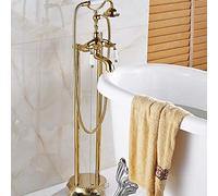 Golden Bathroom Floor Stand Faucet Telephone Type Dual Long Handle Mixer Bath Shower Shower Set Bathtub Tap,