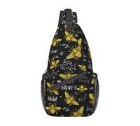 Golden Bees Sling Bag Crossbody Hombro Mochila Honey Bee con Queen Crown Fondo Dorado y Negro Pecho Bag Cute Flying Bees Insect Print Bolsa Deportiva Viaje Senderismo Mochila para Hombres Mujeres