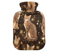 Golden Bengal Cats - Botella de agua caliente marrón con tapa suave, bolsa de agua caliente de 2 L para calambres menstruales, calambres menstruales, calambres menstruales