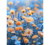 Golden Blooms in a Blue Meadow: College-Ruled Composition Notebook for Women, Teens and Students-110 Lined Pages with Field for School, Work, Notes and Everyday Writing