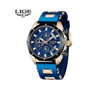 (Golden Blue) 2020 LIGE New Mens Watches Top Brand Luxury Silicone Sport Watch Men Quartz Date Clock Waterproof Wristwatch Chronograph