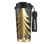 Golden - Botella de agua con diseño de árbol de Navidad con tapa con pajilla, acero inoxidable, boca ancha, aislada, a prueba de fugas, para mujer, color