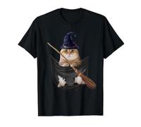 Golden British Cat In The Pocket Witch Hat Halloween Camiseta gráfica económica, Hombre, Negro, S