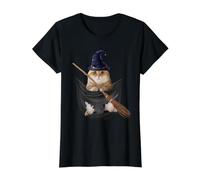 Golden British Cat In The Pocket Witch Hat Halloween Camiseta gráfica económica, Mujer, Negro, S