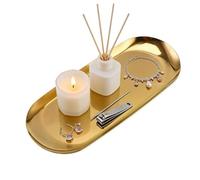 Golden Candle Plate, Stainless Decorative Oval Tray, Elegant Jewelry Organizer, Modern Home Accent Piece, Premium Style Design, Suitable for Bathroom Kitchen Coffee Table Counter Living Room