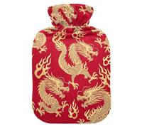 Golden Chinese Dragon Red - Botellas de agua caliente con tapa suave, bolsa de agua caliente para compresas frías y calientes, tamaño mediano