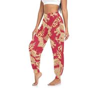 Golden Chinese Dragon Red - Pantalones de yoga estilo harén para mujer, estilo bohemio, pantalones de yoga para verano, hippie, holgados, para entrenamiento, Dragón chino dorado y rojo, S