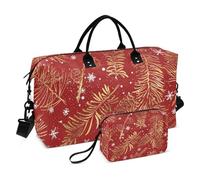 Golden Christmas Leaf - Bolsa de viaje para el hombro, bolsa de viaje para fin de semana, gimnasio, bolsa de aseo para yoga, gran capacidad, Hoja de Navidad dorada, 1 size