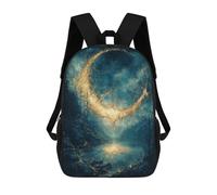 Golden Crescent Moon Over Lake Kintsugi Fantasy Art Mochila Escolar Infantil Impresa En 3D Para Niños, Mochilas De Viaje De Alta Capacidad, Bolsas Para Libros, Mochila Escolar Infantil 17inch