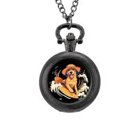Golden Dog Surfing - Reloj de bolsillo vintage con colgante de aleación, regalo para hombres y mujeres, Estilo negro, talla única