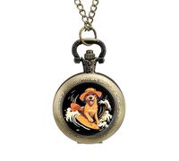Golden Dog Surfing - Reloj de bolsillo vintage con colgante de aleación, regalo para hombres y mujeres, Estilo cobre, talla única
